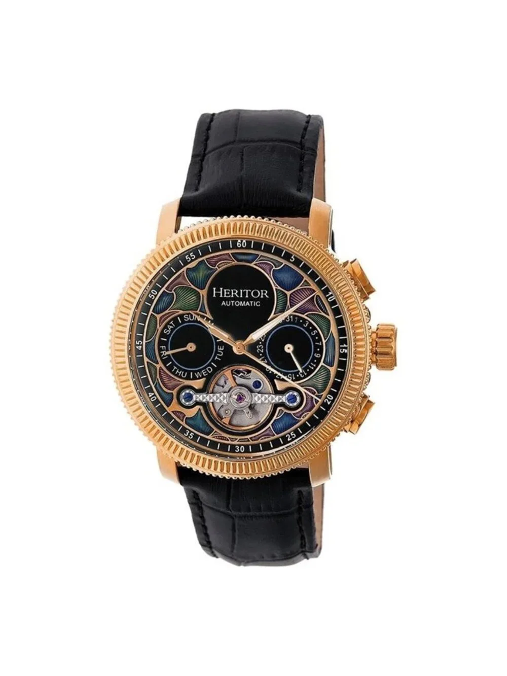 NWT Heritor Aura Vitreous Enamel Semi-Skeleton Dial Men's Watch